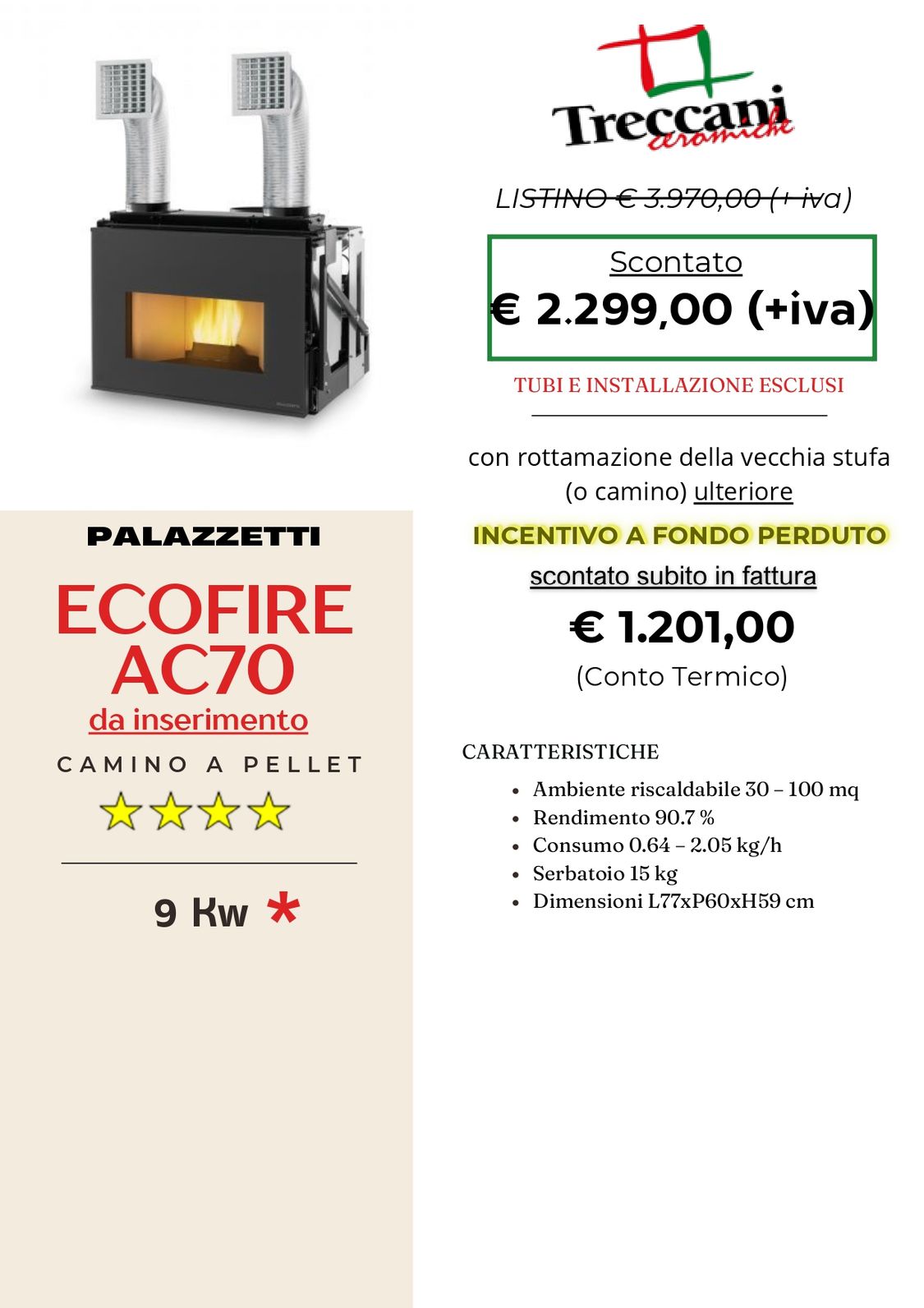 OFFERTE CAMINETTI palazzetti ecofire ac70